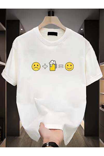 AEMİ Unisex Smile Beer Printed Oversize Crew Neck T-Shirt