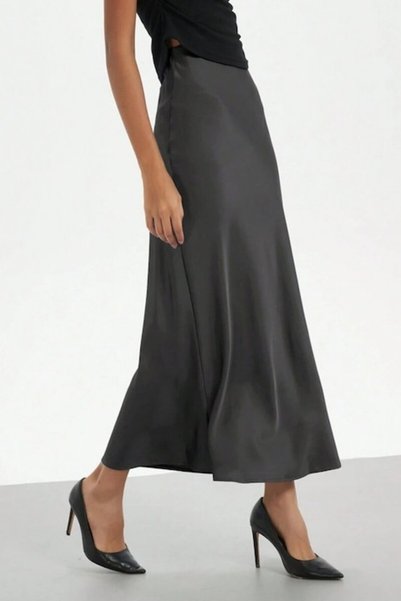 StreetWear Outlet Fustă de damă, Maxi, Aspect satinat, Talie înaltă, Gri închis, M