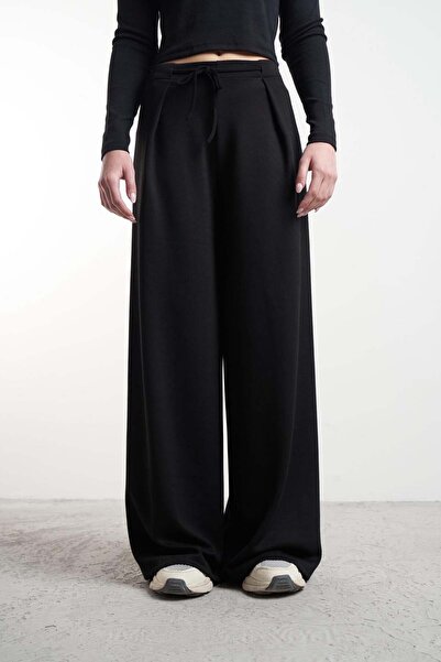 citycenterfashion Γυναικείο παντελόνι μοντάλ με φαρδιά μπατζάκια, με λεπτομέρ...