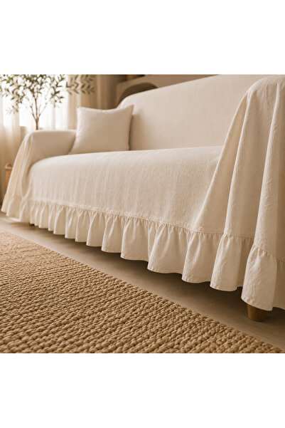 SADEN HOME غطاء كرسي من القطن والكتان بتصميم بوهيمي مقاس 180 × 300 سم، مزين بالكشكش من 4 جوانب