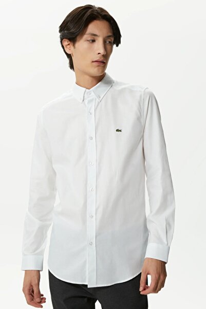 Lacoste Mens Slim Fit White Shirt Slim Fit Cotton Men's Shirt White