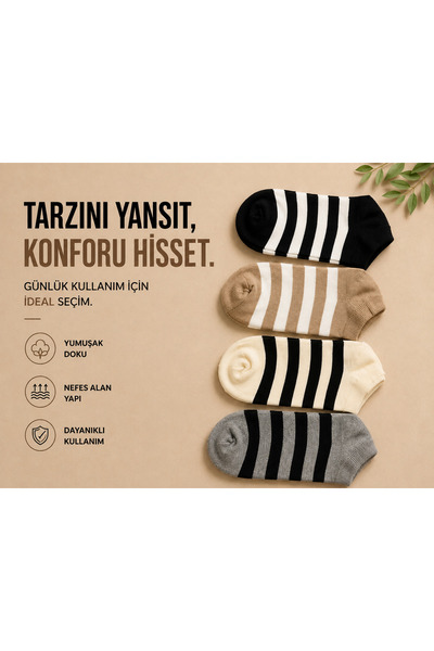 Desenli Patik Çorap 4'lü Paket | Premium Pamuklu | Günlük Kullanım