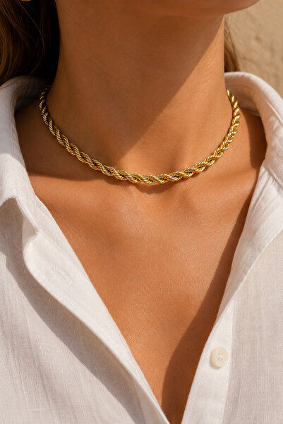 morbella Women's Necklace Gold Thin Twist Chain Rope Model Stylish Necklace 2...