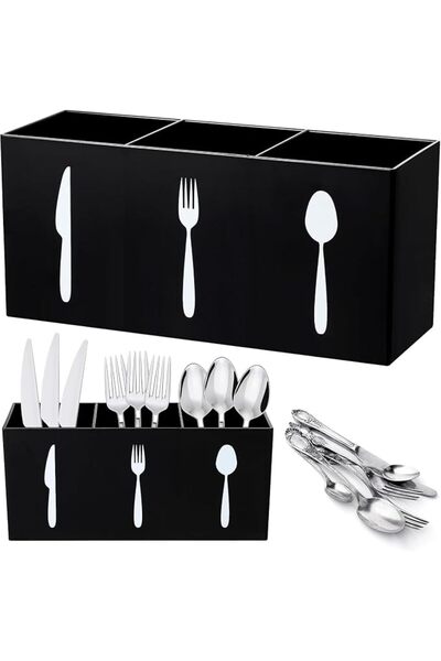 NALACAL Acrylic Cutlery Storage Organizer Bin, 3-Section Silverware Caddy for...