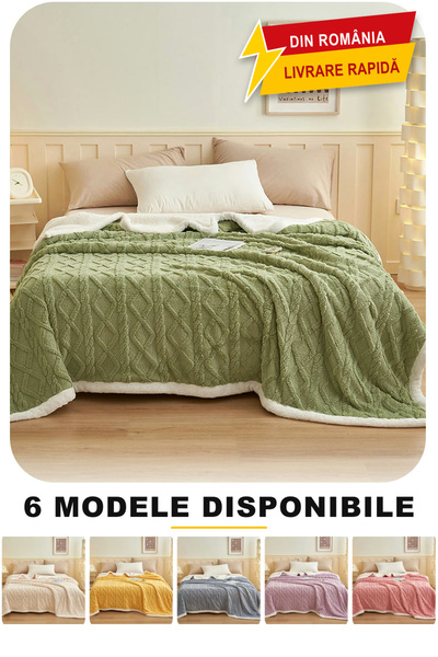 Frasin Select Pătură Dublă Cocolino cu Blăniță Sherpa, 200x230cm, verde-matcha