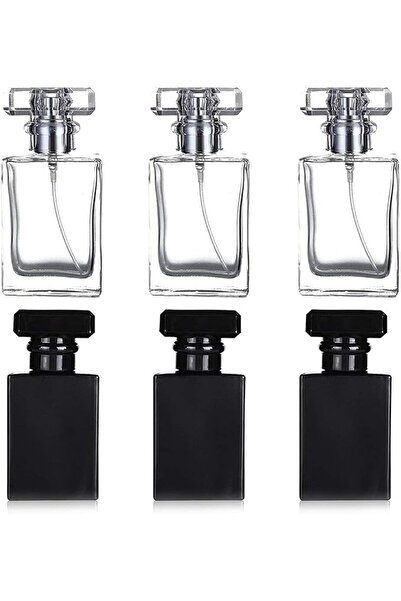 TERRIFI زجاجة عطر شفافة سوداء قابلة لإعادة التعبئة، زجاجة عطر زجاجية مربعة فا...