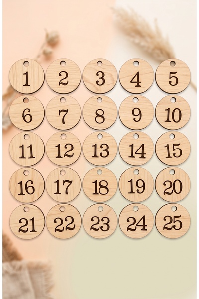 GÜL MZC 25 Pieces Mdf Advent Calendar Numberer Set Countdown Gift Package Orn...