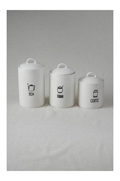 ACAR Corey Porselen Desenli Beyaz Saklama Kabı 3'lü 700-900-1200 ml