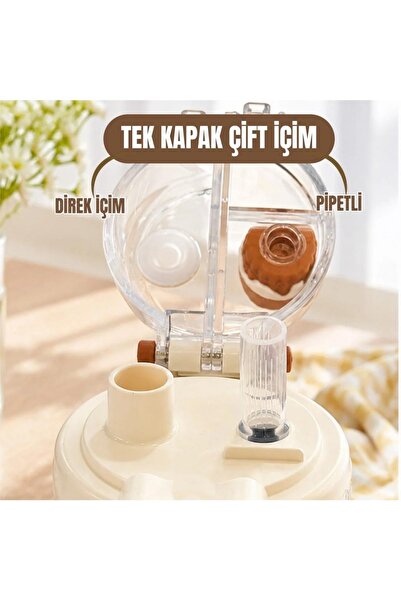 DILLER D9391 Kedi Figür Paslanmaz Çelik Desenli Termos 490 Ml Kahverengi Unisex Termos Ve