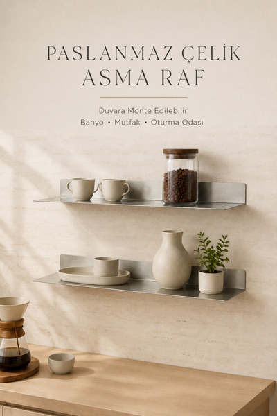Paslanmaz Çelik Asma Raf – Banyo, Mutfak ve Oturma Odası için Duvara Monte Edilebilir Raf, Evrensel Metal Saklama Rafı
