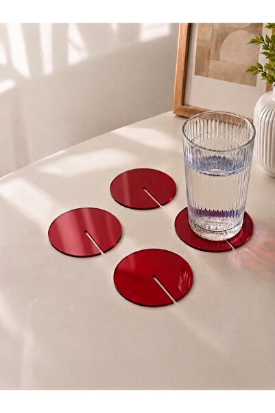 KAYNOCK Set of 4 Red Round Plexiglass Coasters (10X10 cm)