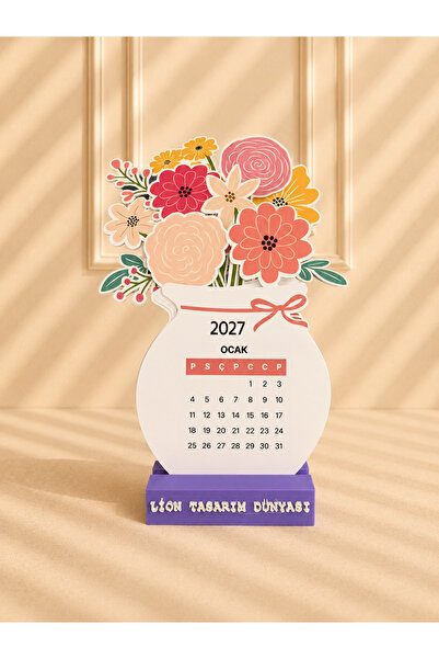 Çiçekli Tasarım Masa Takvimi ve 3d Kişiselleştirilebilir stand 2027