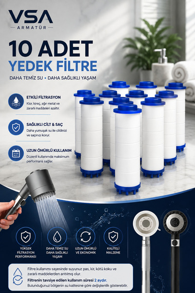 VSA Filtreli Duş Başlığı Uyumlu Yedek Filtre 10 Adet | Kireç Kir Pas Tortu Önleyici