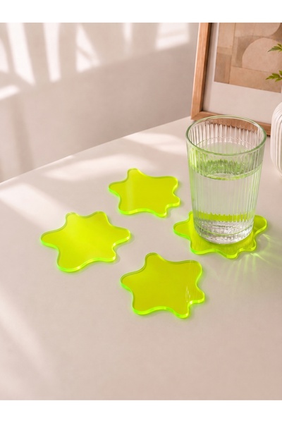 KAYNOCK Set of 4 Green Amorphous Form Plexiglass Coasters (10X10 cm)