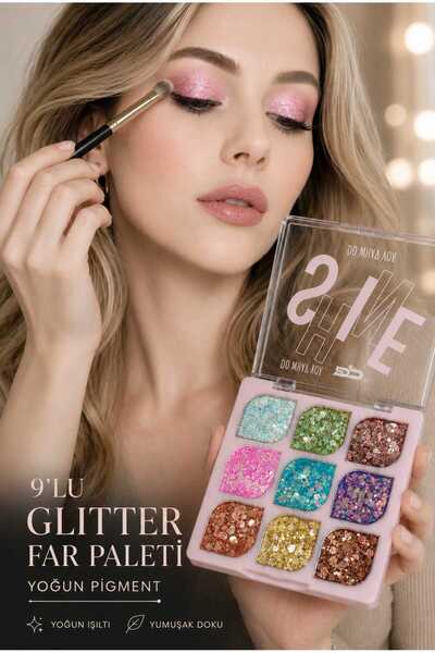 invictus design Profesyonel Canlı Renkler Festival Pembe Mavi 9'lu Glitter Gö...
