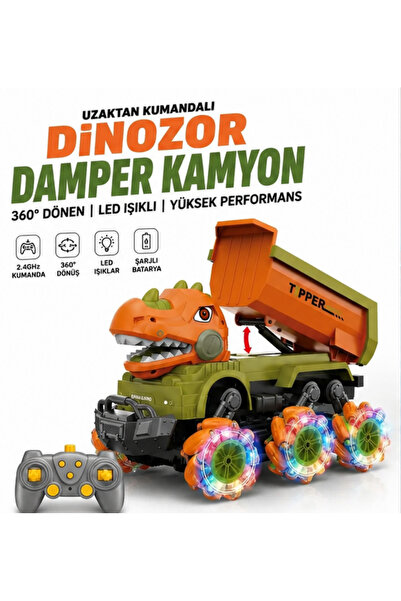 LRS STORE Uzaktan Kumandalı Dinozor Damperli Kamyon – 360° Dönüş, Yan ve Çapr...