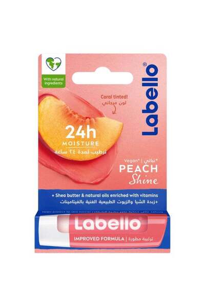 LABELLO Peach Shine Lip Balm, 24H Melt-In Moisture, with Shea Butter and Natu...