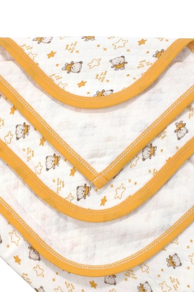 bebegen Teddy Bear Patterned Combed Cotton Single Layer Cream Yellow Baby Blanket