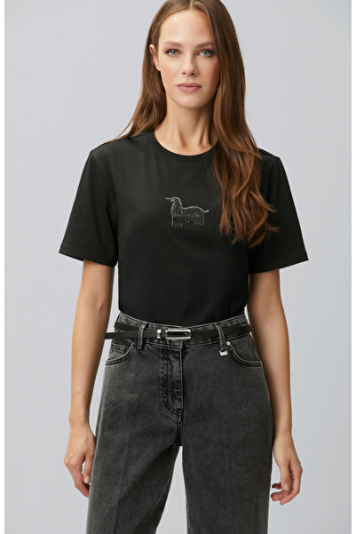 Network Siyah Aplike Aksesuarlı T-shirt