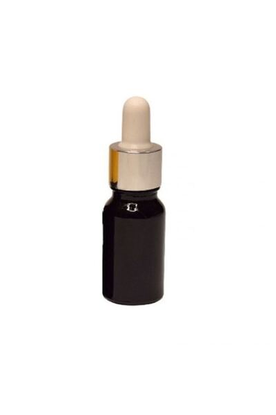 OEM Flacon de sticlă negru cu pipetă, capac argintiu pentru pipetă/gumă albă, 10ml