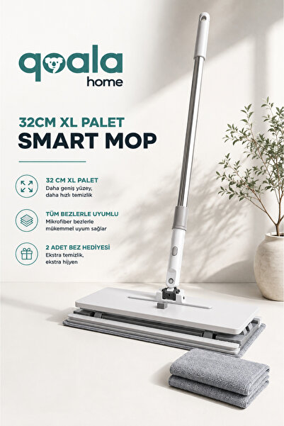 Qoala Home Smart Mop 32 CM XL Kıskaçlı Yer Mopu – Tüm Bezlerle Uyumlu, El Değ...