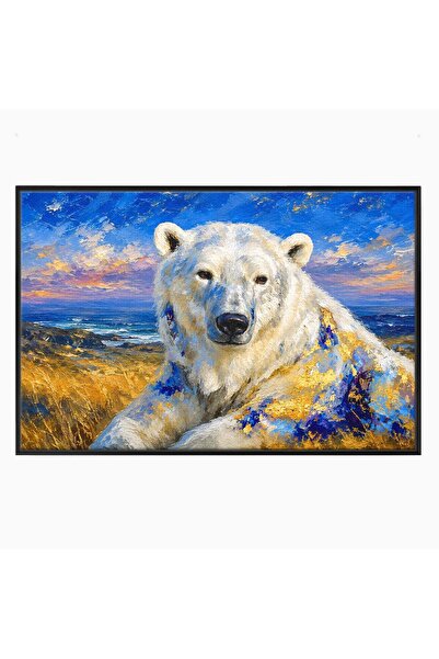Luxcanva Tablou Canvas Noblețe Arctică 70x50 cm cu Rama Negru Urs Peisaj Arctic