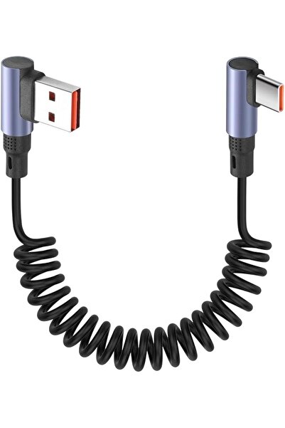 KASTWAVE 90 Degree Coiled USB A to USB C Cable Fast Charging Cord 3.2FT Retra...