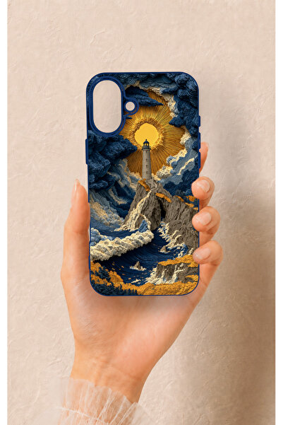 Vip Case iPhone 16 Plus Uyumlu Deniz Feneri Desenli Silikon Kılıf