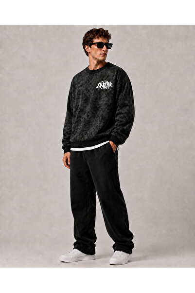 PENTHİLUS Erkek Baskılı Desenli Oversize Bisiklet Yaka Kışlık Sweatshirt Şard...