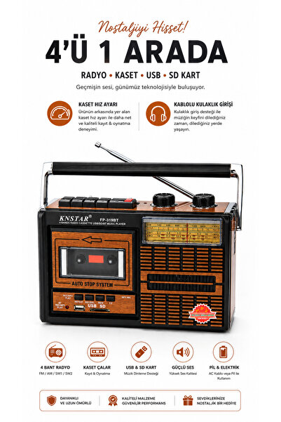 ULTRATEKNO FP-319BT Nostaljik Kaset Çalar Bluetooth USB SD Kart FM AM SW Radyo Elektrikli Retro Teyp
