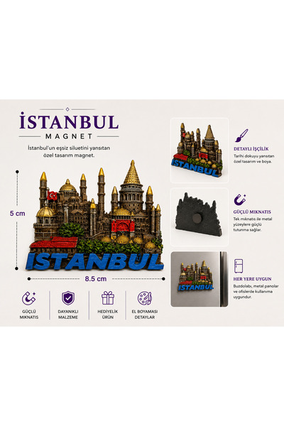 Işık kasabası İstanbul Temalı Magnet El Boyamalı 8 x 5 cm Galata Kulesi Tranv...