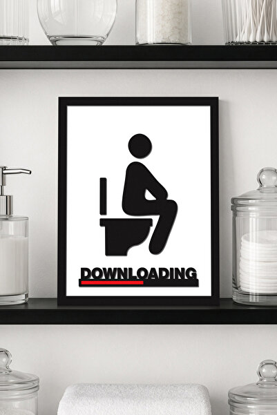 DEKORENZO Downloading Yazılı Esprili Wc Tablosu 20x25 cm Banyo Duvar Dekoru