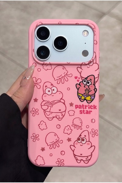 KVK PRİVACY iPhone 17 Pro Uyumlu Patrick Star Desenli Pembe Soft Touch Siliko...