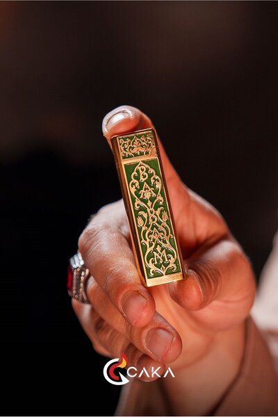 caka lighter CAKA Zen Baba Serisi Zümrüt Yeşil Mine İşlemeli Çakmak