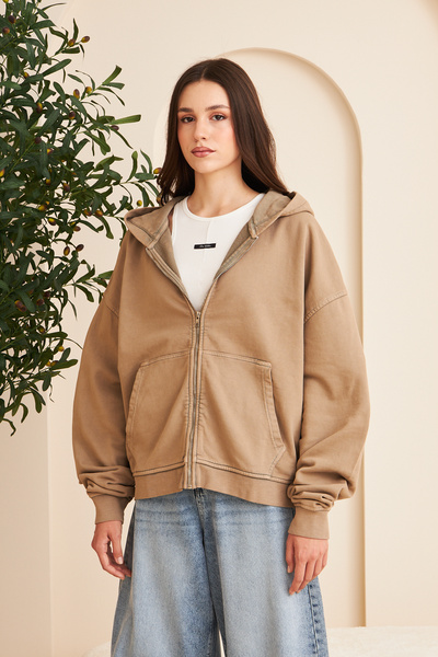 borz clo Women's Oversize Zippered Hooded Sweatshirt