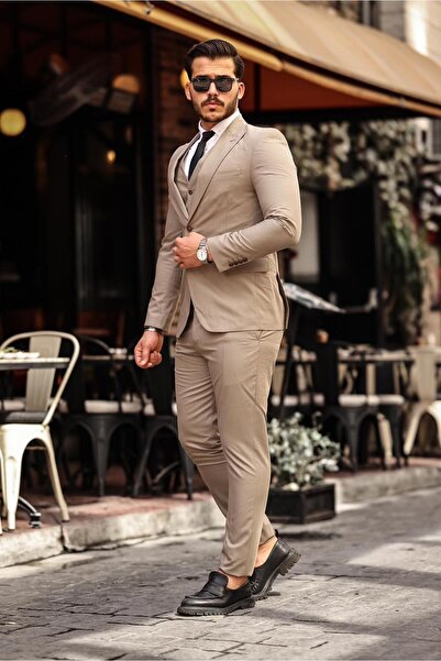BS BLACK SMOKİN Erkek Slim Fit Yelekli Düz Takım Elbise