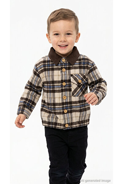 DeFacto Boy's Shirt Lumberjack Thick Plaid Corduroy Lapel Pocket Flap Long Sl...