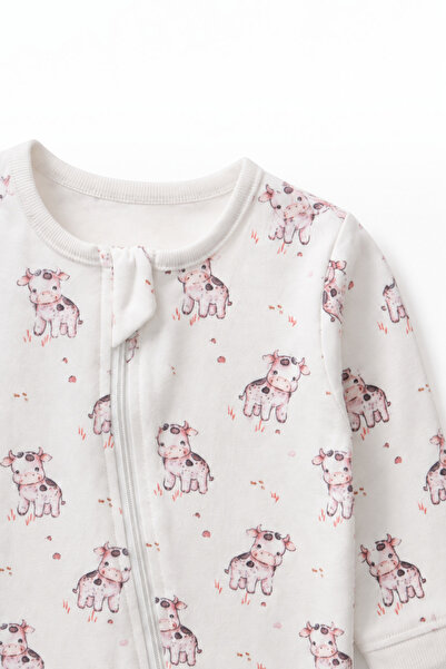 RRÜZGAR BABY Cute Cow Figured Long Sleeve Zippered Baby Romper