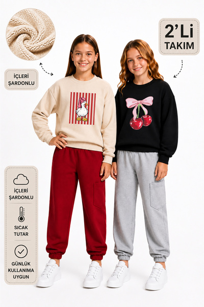 twins tailors Παιδικό σετ φόρμας για κορίτσια με στάμπα πάπιας και κεράσια, μ...
