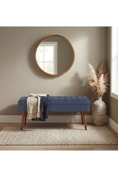 Uvi Collection VİNA KUMAŞLI SANDIKLI BENCH CEVİZ LACİVERT