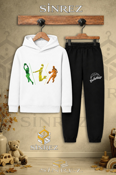 SİNREZ Children's Unisex Single Basketball Player 3-Layer Colorful Printed Ho...