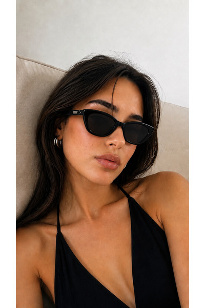 PİYESBOUTİQUE Dalia Black Unisex Women's Cat Eye Cat Eye Sunglasses Bone Uv40...