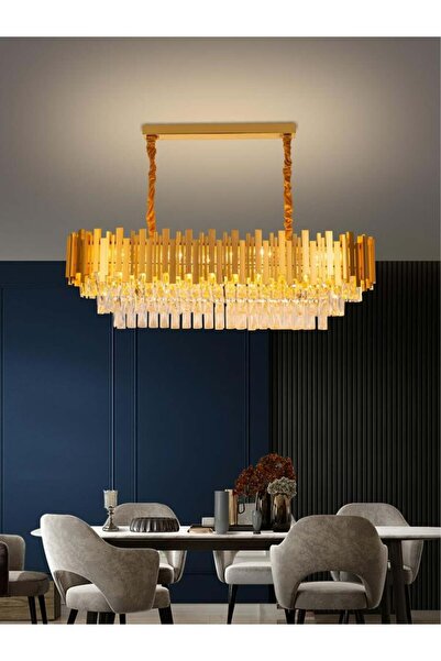 best power Hanging Chandelier with Crystal Details in Gold Color for the Livi...