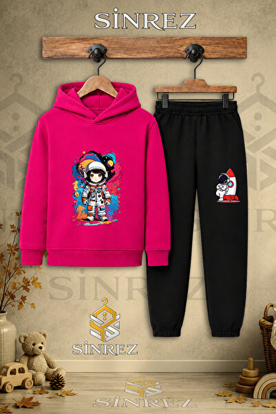 SİNREZ Children's Unisex Single Astronaut Girl Colorful Canvas Printed Hooded...