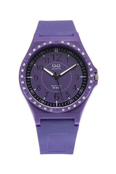 Q&Q Ceas rotund decorat cu strasuri, violet