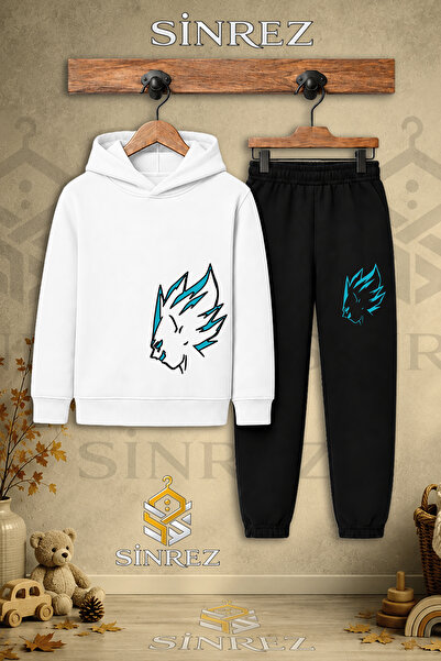 SİNREZ Children's Unisex Single Wolf Blue Head Printed on the Left Hooded Tra...