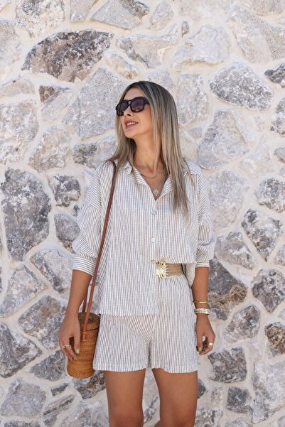 bytugcekaya Set de pantaloni scurți cu top cu curea și cămașă standard, negru...