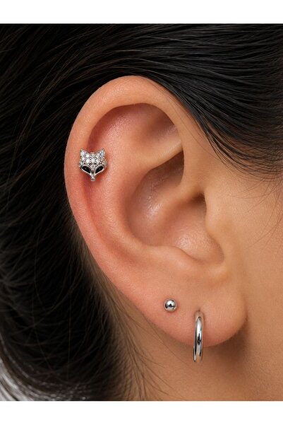 Arescollection 1 ADET ZİRKON TAŞLI TİLKİ TRAGUS HELİX LOBE UYUMLU PİERCİNG