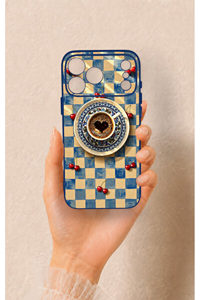 Vip Case iPhone 17 Pro Max Uyumlu Kalpli Kahve Desenli Silikon Kılıf
