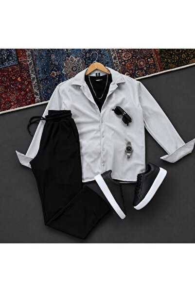 MODA Men's Corduroy Shirt + Baggy Sweatpants 2-Piece Combination